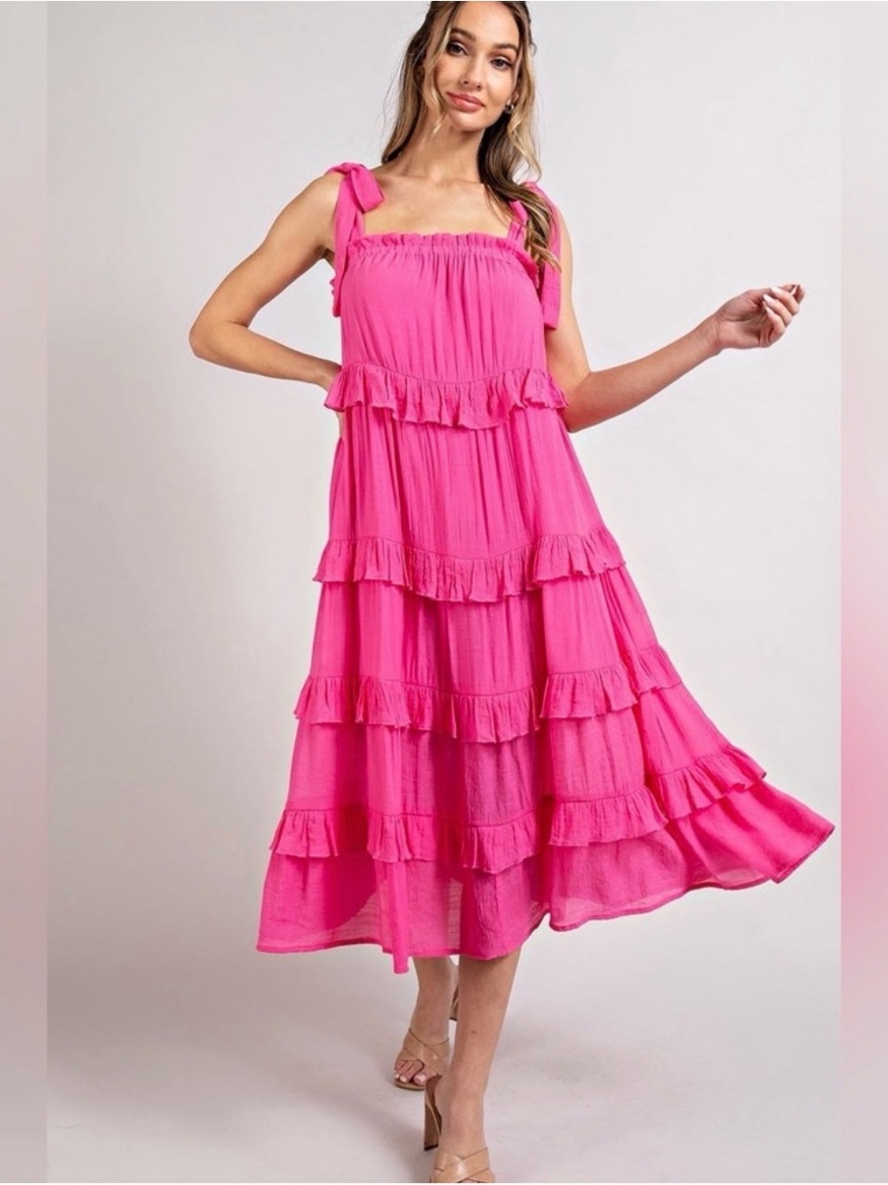 Pink blush tiered maternity dress